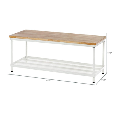 Design Ideas 2 Tier Wood Top Metal Storage Shelving Rack, White (Open Box)