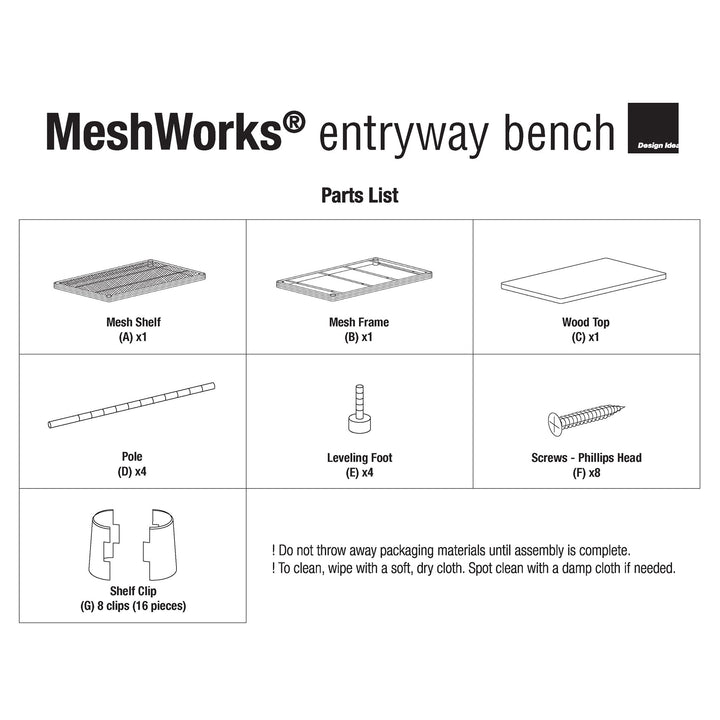 Design Ideas MeshWorks 2 Tier Wood Top Metal Storage Shelving Unit Rack, White