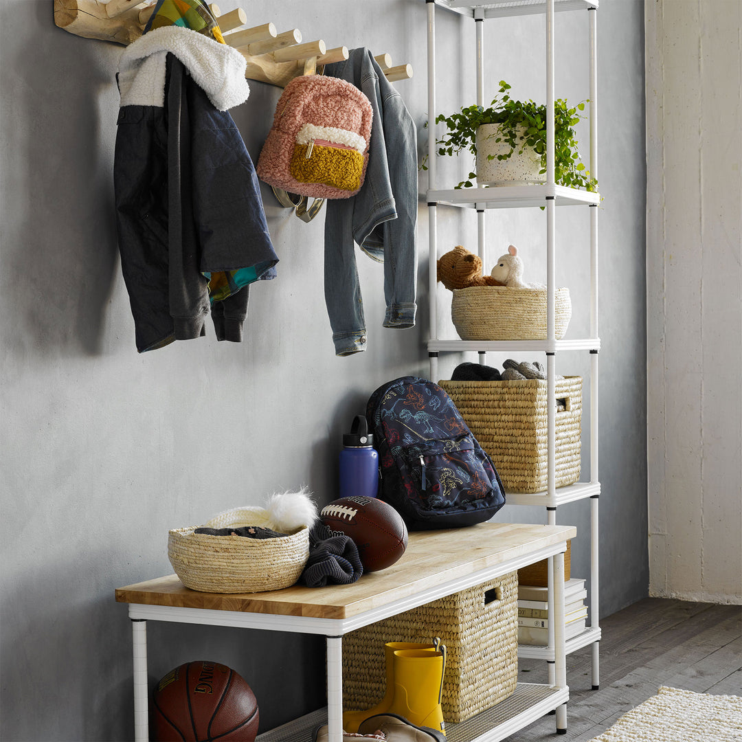 Design Ideas MeshWorks 2 Tier Wood Top Metal Storage Shelving Unit Rack, White - VMInnovations
