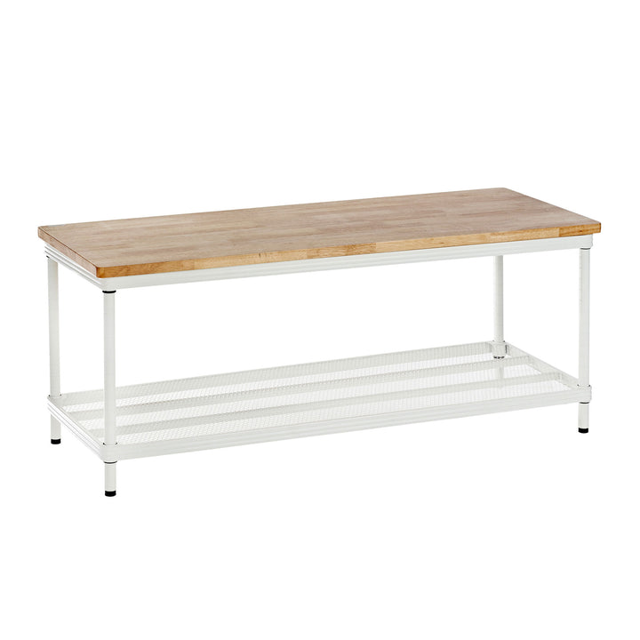 Design Ideas MeshWorks 2 Tier Wood Top Metal Storage Shelving Unit Rack, White - VMInnovations