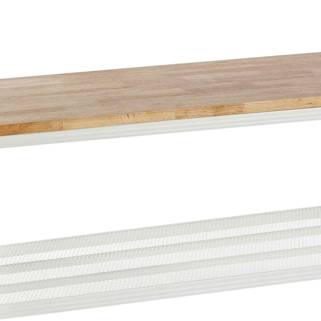 Design Ideas MeshWorks 2 Tier Wood Top Metal Storage Shelving Unit Rack, White - VMInnovations