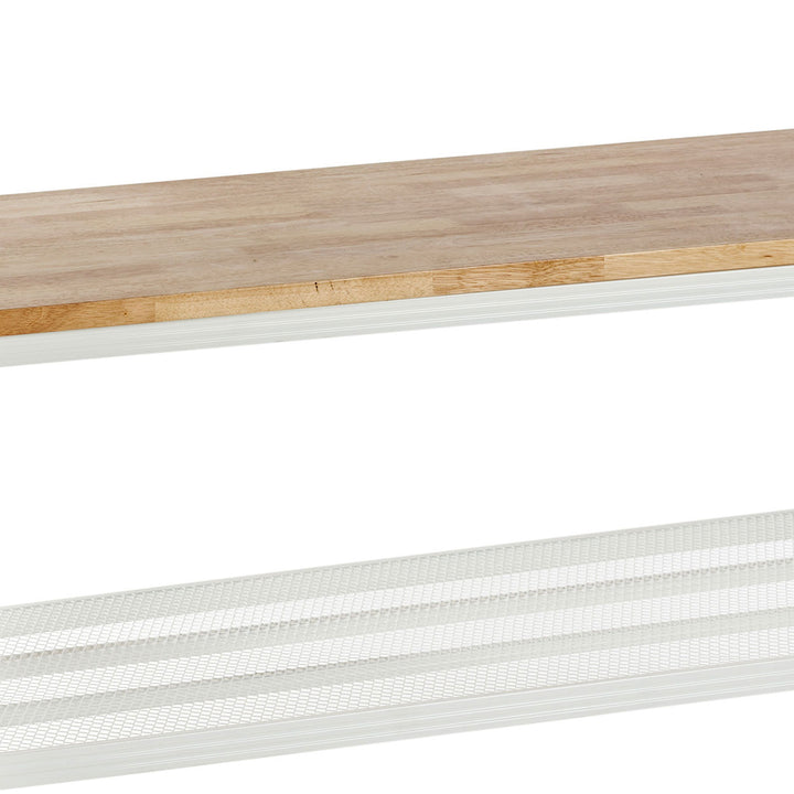 Design Ideas MeshWorks 2 Tier Wood Top Metal Storage Shelving Unit Rack, White - VMInnovations