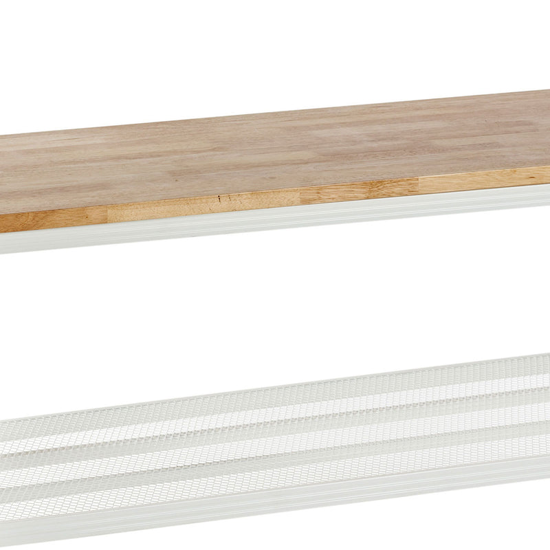 Design Ideas MeshWorks 2 Tier Wood Top Metal Storage Shelving Unit Rack, White