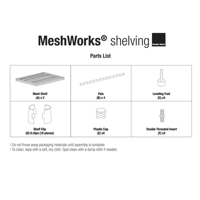 Design Ideas MeshWorks 2 Tier Full-Size Metal Storage Shelving Unit Rack, White