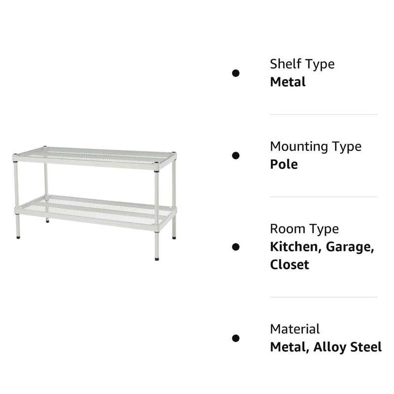 Design Ideas 2 Tier Full-Size Metal Storage Shelving Unit Rack, White (Used)