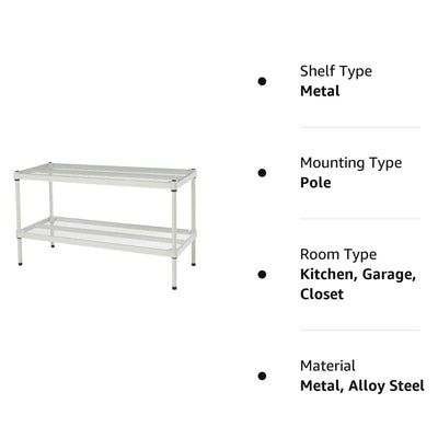 Design Ideas MeshWorks 2 Tier Full-Size Metal Storage Shelving Unit Rack, White