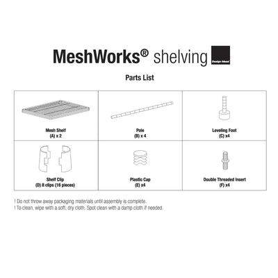 Design Ideas MeshWorks 2 Tier Full Size Metal Storage Shelving Unit Rack, Black