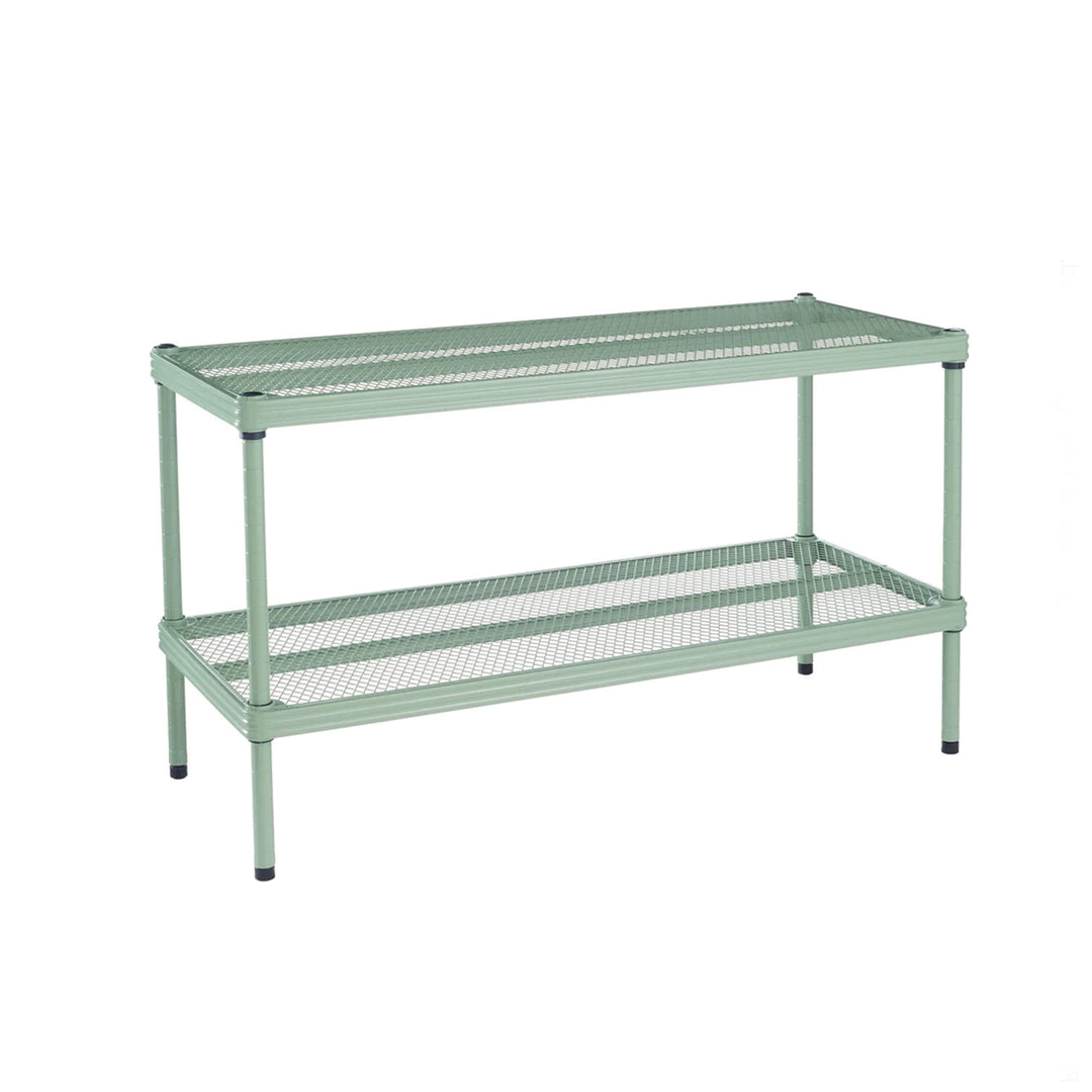 Design Ideas MeshWorks 2 Tier Full Size Metal Storage Shelving Unit, Sage Green