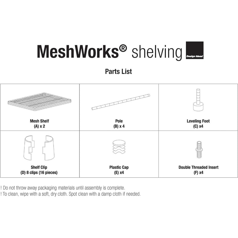 Design Ideas MeshWorks 2 Tier Full Metal Storage Shelving Unit Rack, Sky Blue