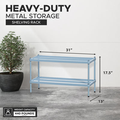Design Ideas 2 Tier Full Metal Storage Shelving Unit Rack, Sky Blue (Open Box) - VMInnovations