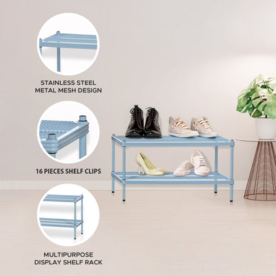 Design Ideas 2 Tier Full Metal Storage Shelving Unit Rack, Sky Blue (Open Box) - VMInnovations