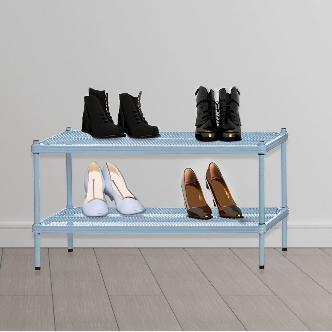 Design Ideas MeshWorks 2 Tier Full Metal Storage Shelving Unit Rack, Sky Blue