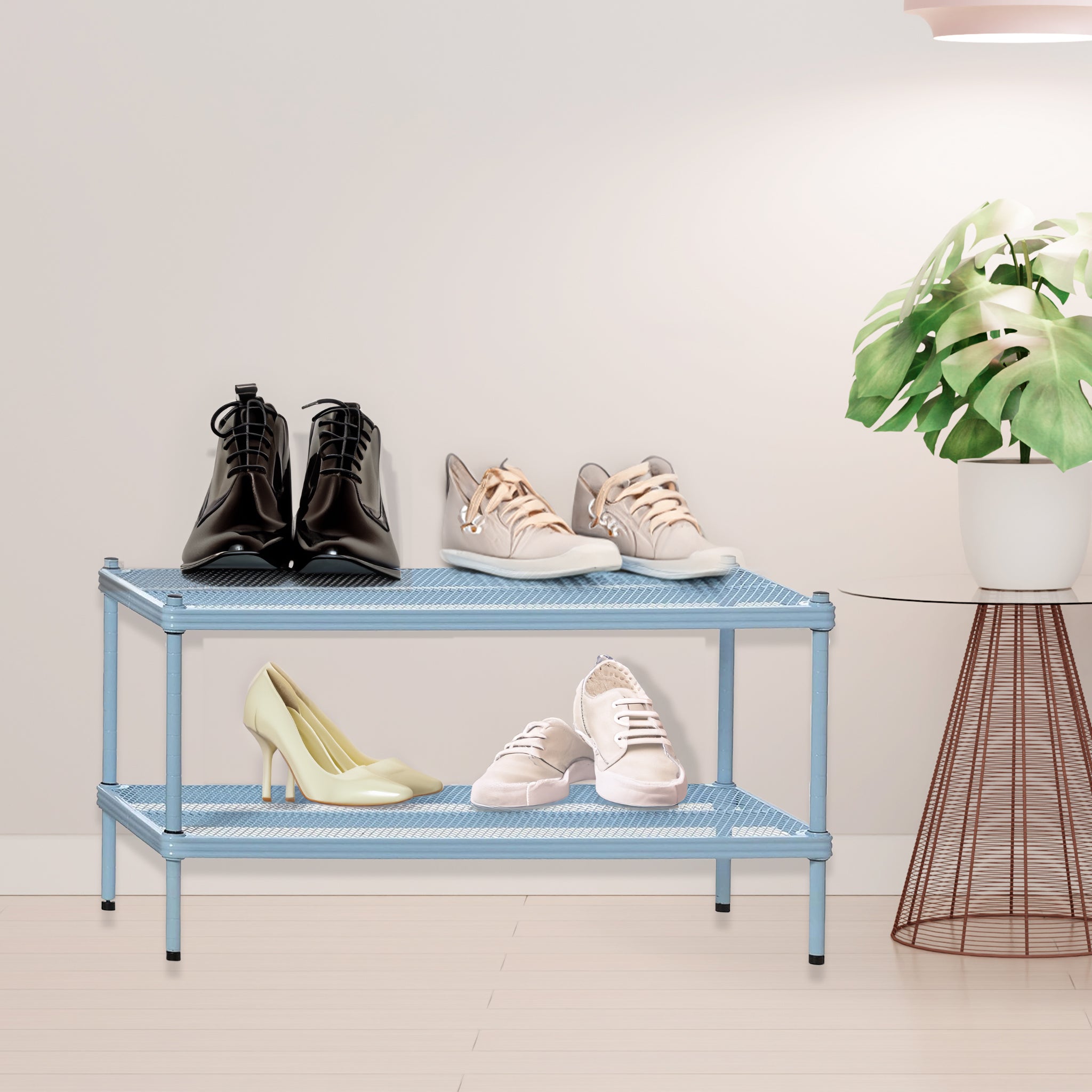 Design Ideas 2 Tier Full Metal Storage Shelving Unit Rack, Sky Blue (Open Box) - VMInnovations