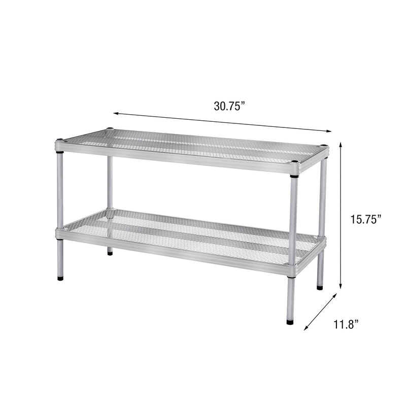 Design Ideas 2 Tier Full-Size Metal Storage Shelving Unit Rack, Silver (Used)