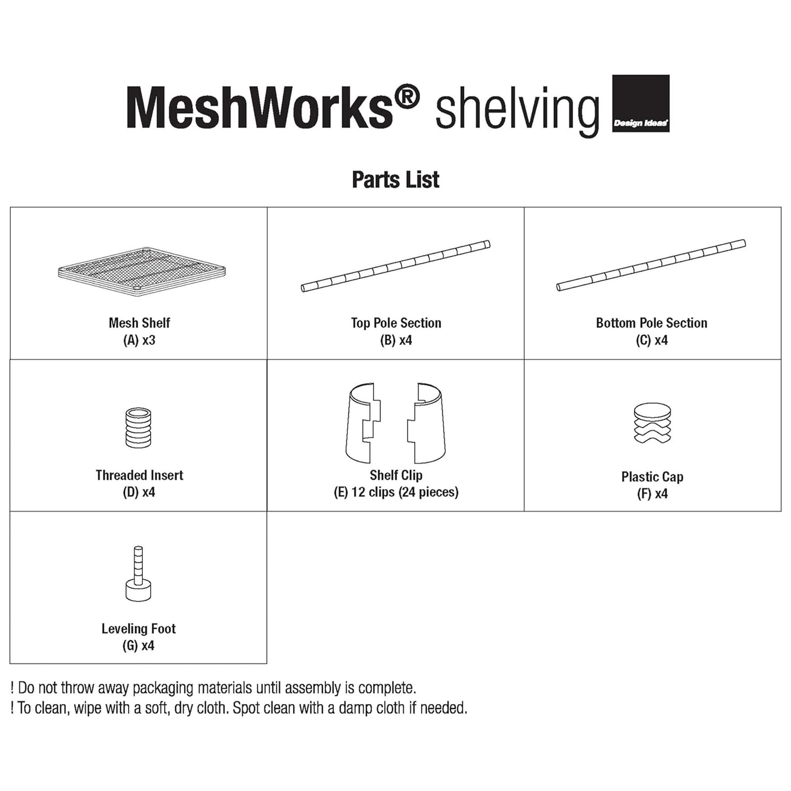 Design Ideas MeshWorks 3 Tier Tower Metal Storage Shelving Unit Rack, White - VMInnovations