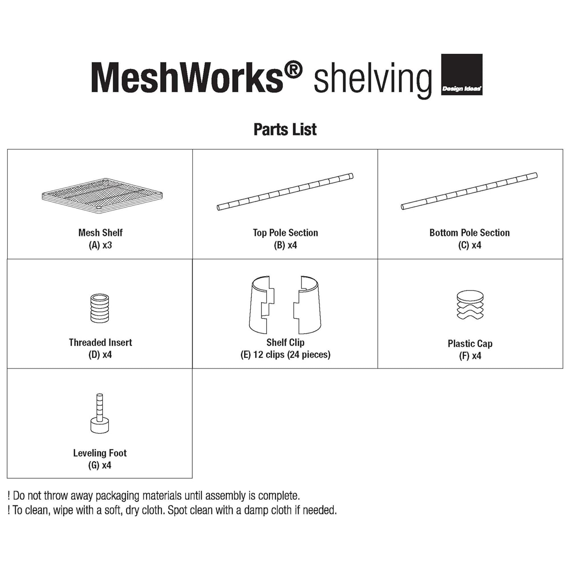 Design Ideas MeshWorks 3 Tier Tower Metal Storage Shelving Unit Rack, White - VMInnovations