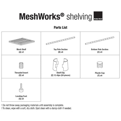 Design Ideas 3 Tier Tower Metal Storage Shelving Unit Rack, White (Used) - VMInnovations