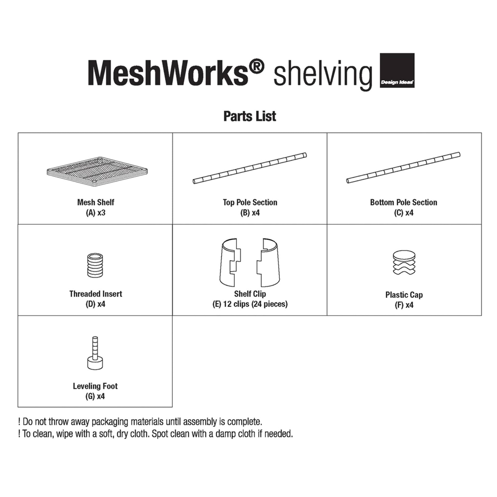 Design Ideas MeshWorks 3 Tier Tower Metal Storage Shelving Unit Rack, Black - VMInnovations