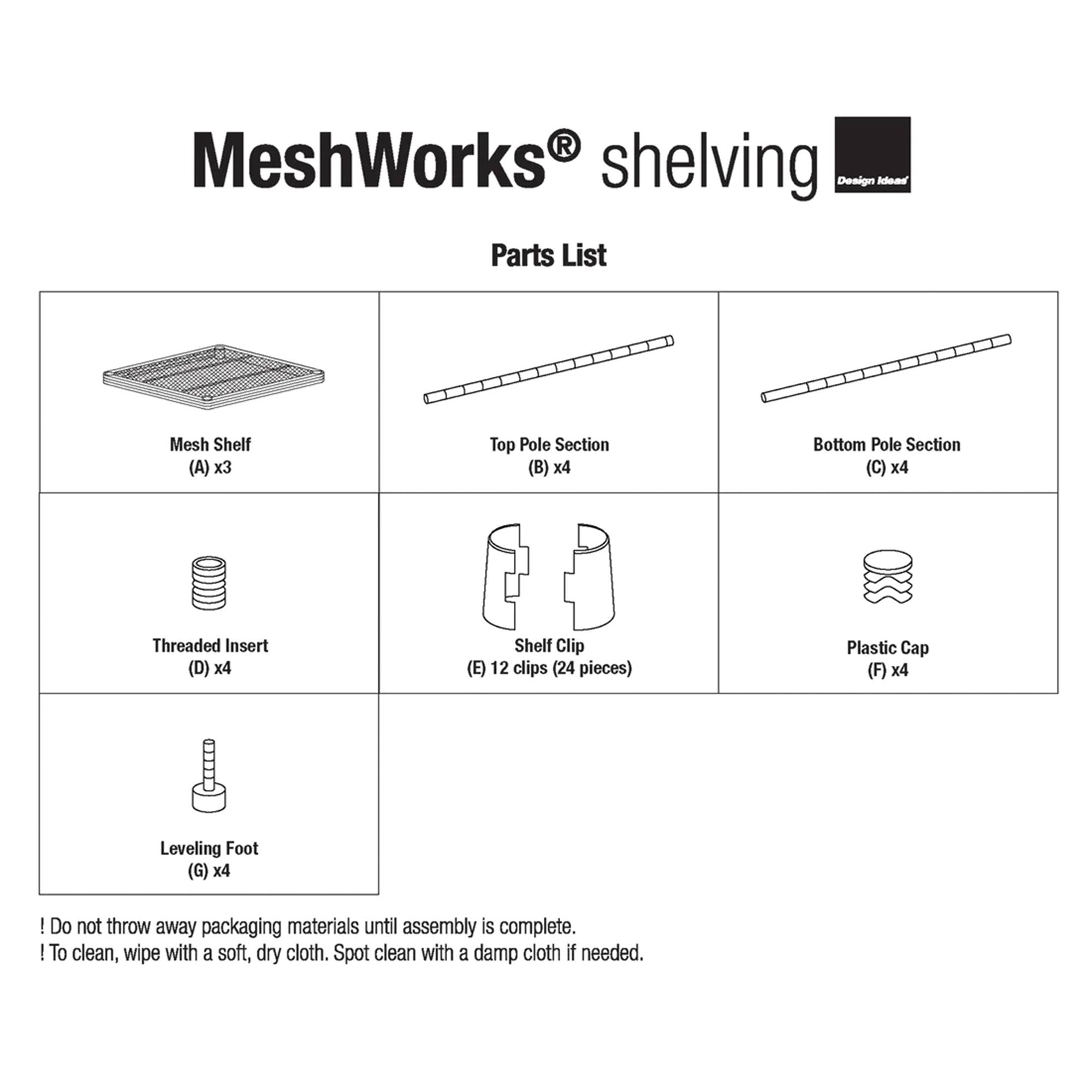 Design Ideas MeshWorks 3 Tier Tower Metal Storage Shelving Unit Rack, Black - VMInnovations