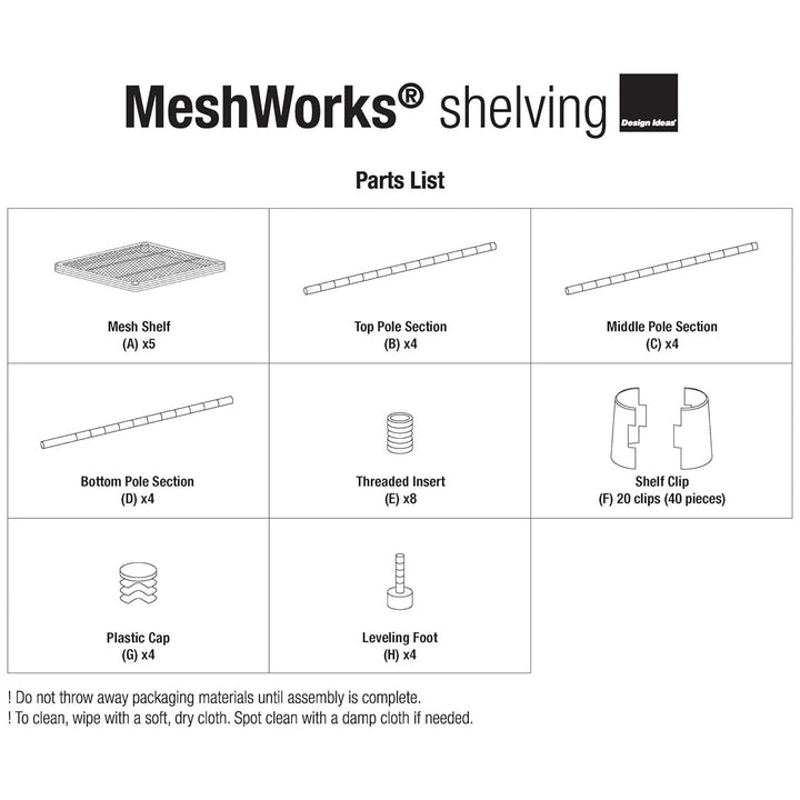 Design Ideas MeshWorks 5 Tier Tower Metal Shelving Unit Rack, White (Open Box) - VMInnovations