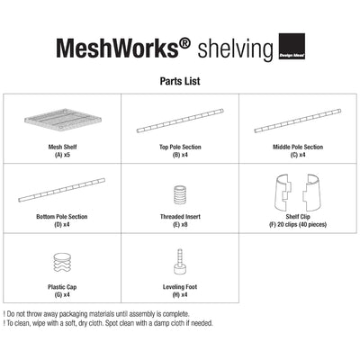 Design Ideas MeshWorks 5 Tier Tower Metal Shelving Unit Rack, White (Open Box)