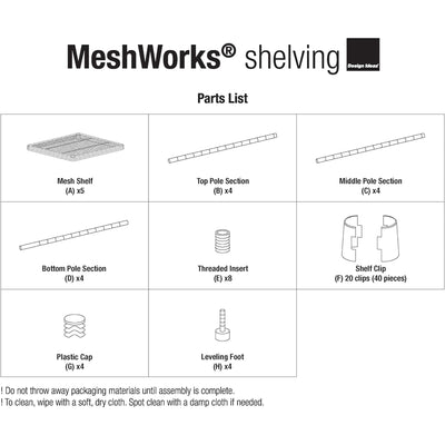 Design Ideas MeshWorks 5 Tier Tower Metal Storage Shelving Unit Rack (Open Box) - VMInnovations