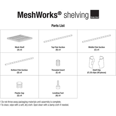 Design Ideas MeshWorks 5 Tier Tower Metal Storage Shelving Unit Rack, Sky Blue