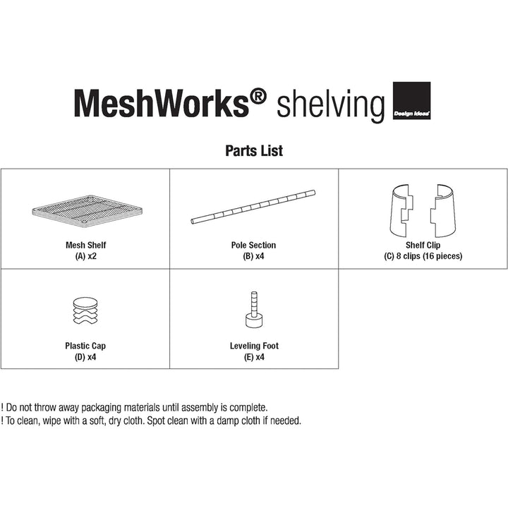 Design Ideas MeshWorks 2 Tier Narrow Metal Storage Shelving Rack, White (Used) - VMInnovations