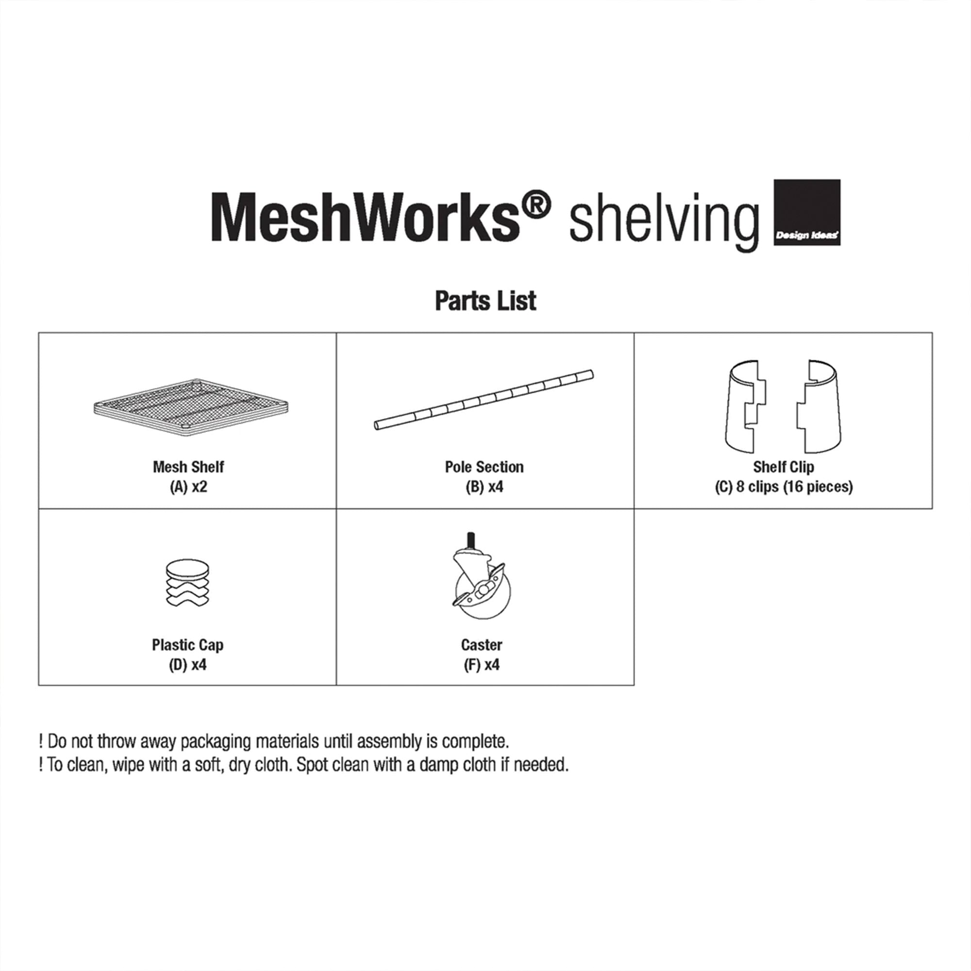 Design Ideas MeshWorks 2 Tier Wheeled Storage Shelving Unit, White (For Parts) - VMInnovations