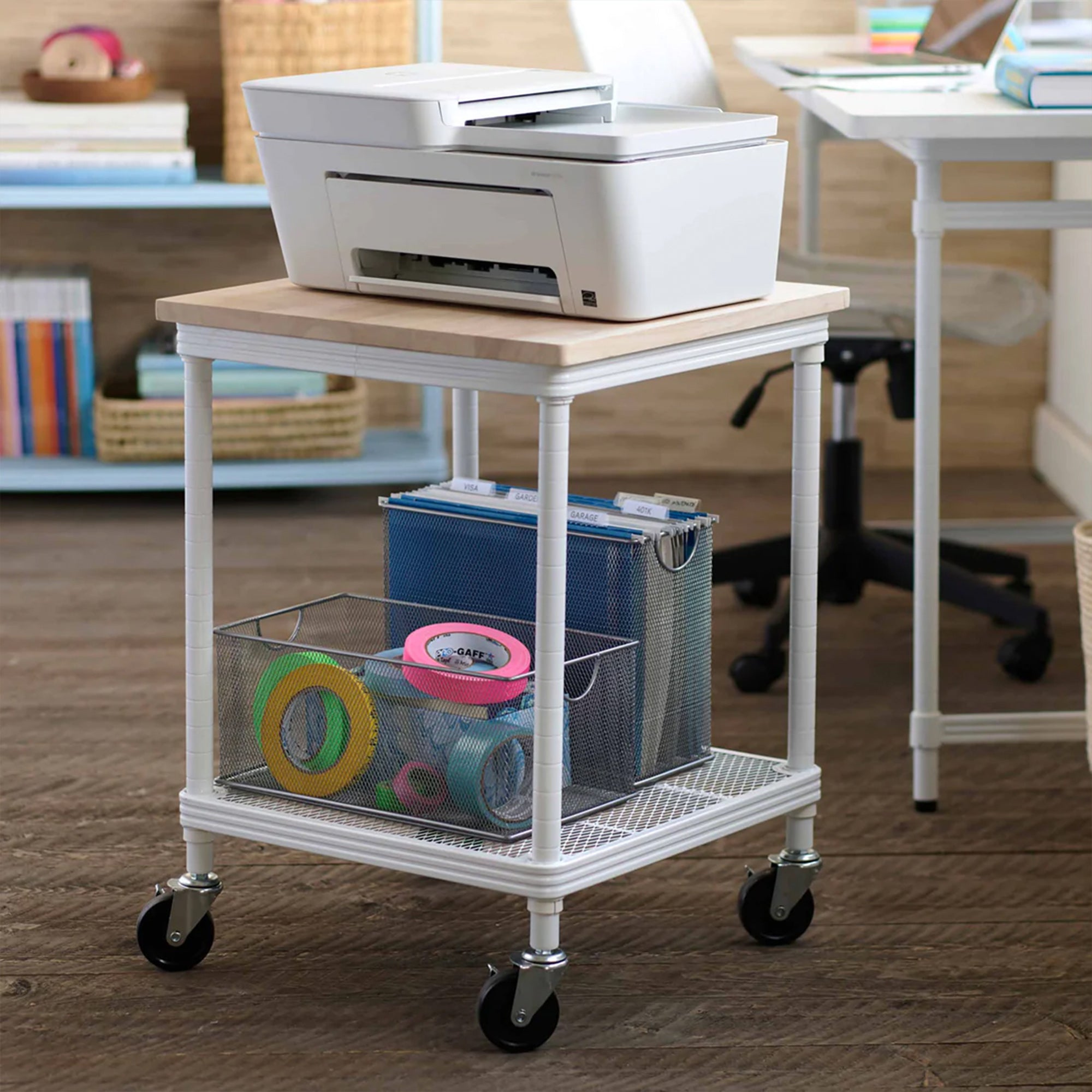 Design Ideas MeshWorks 2 Tier Wheeled Storage Shelving Unit, White (For Parts) - VMInnovations