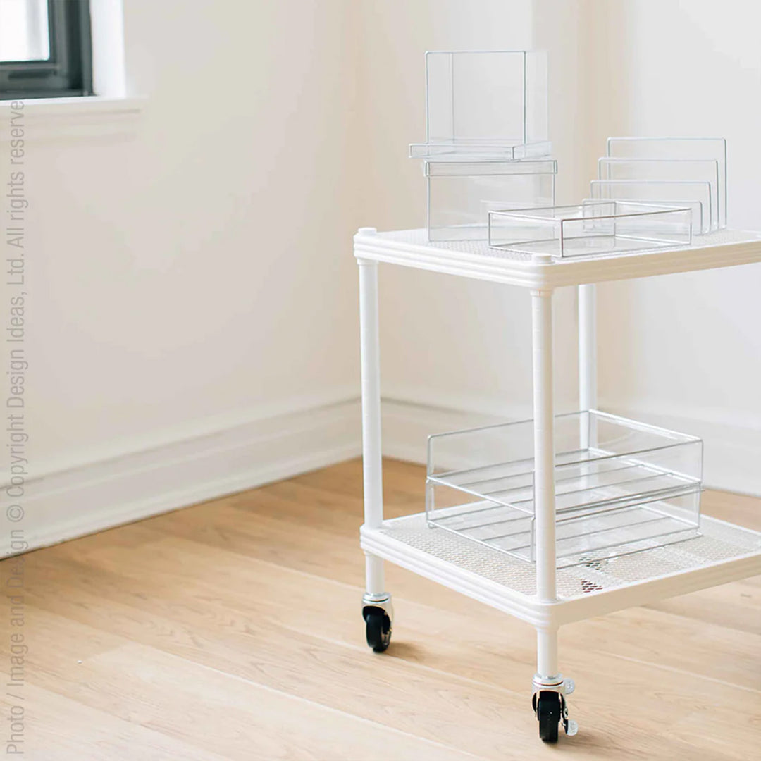 Design Ideas MeshWorks 2 Tier Wheeled Metal Storage Shelving Unit Cart, White