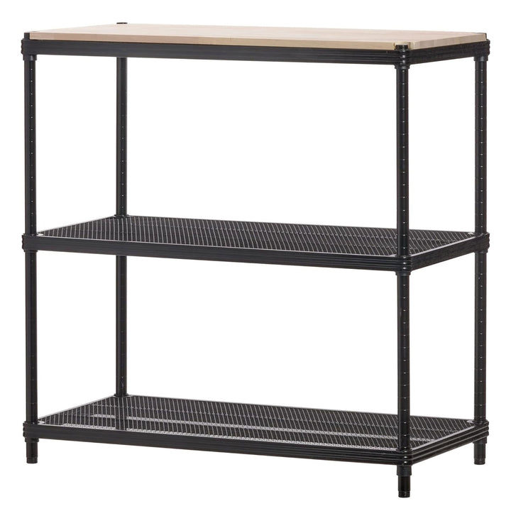 Design Ideas MeshWorks Shelving Rack, Metal Mesh Shelf Unit with Wood Top, Black