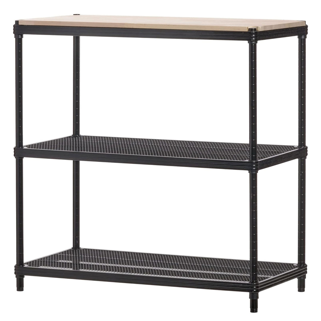 Design Ideas Metal Storage Wood Top Workbench Shelving Unit, Black (Used)