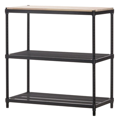 Design Ideas Metal Storage Wood Top Workbench Shelving Unit, Black (Open Box) - VMInnovations