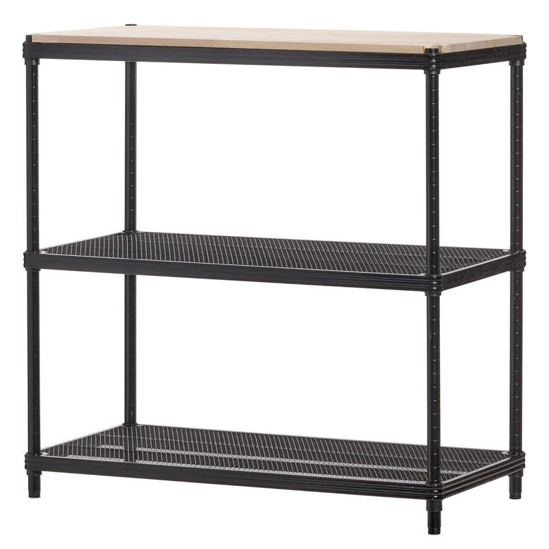 Design Ideas Metal Storage Wood Top Workbench Shelving Unit, Black (Open Box)