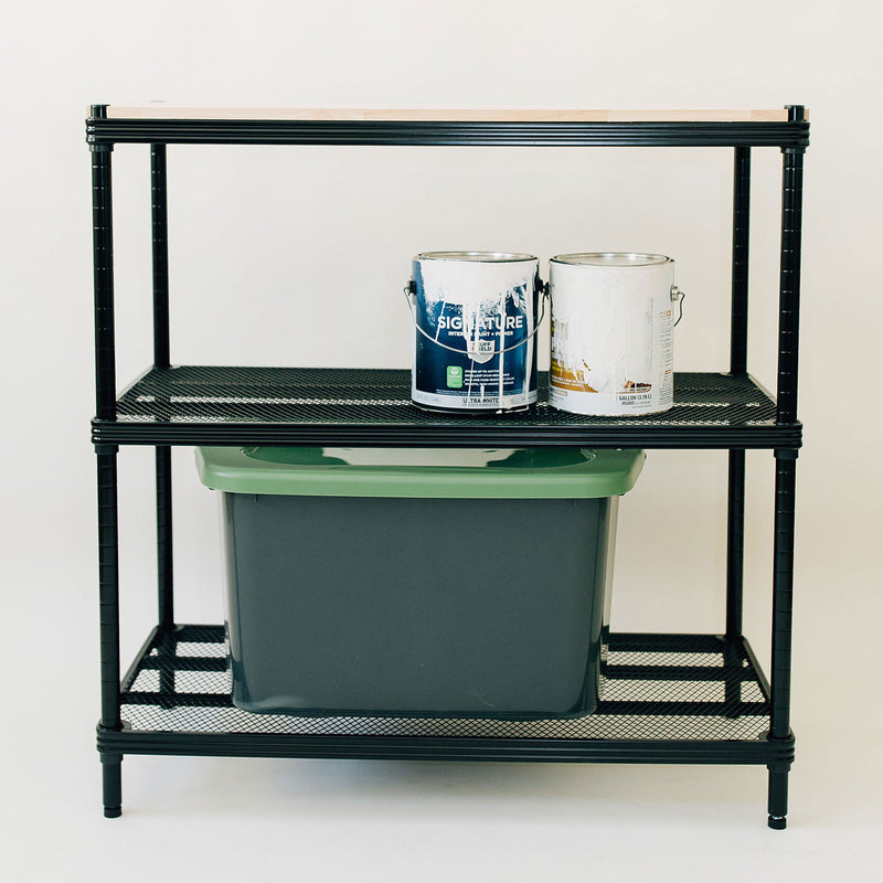 Design Ideas Metal Storage Wood Top Workbench Shelving Unit, Black (Open Box)