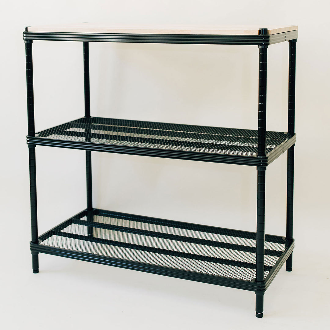 Design Ideas MeshWorks Shelving Rack, Metal Mesh Shelf Unit with Wood Top, Black