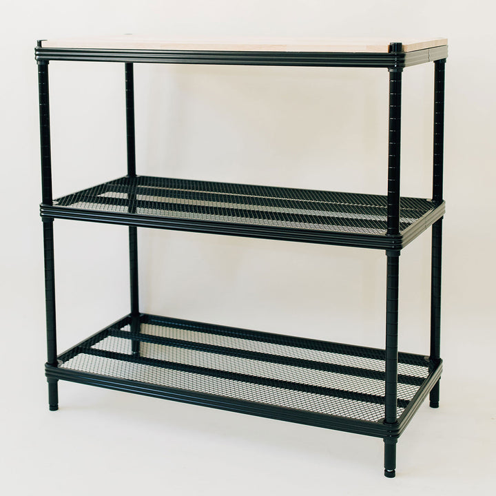 Design Ideas Metal Storage Wood Top Workbench Shelving Unit, Black (Used)