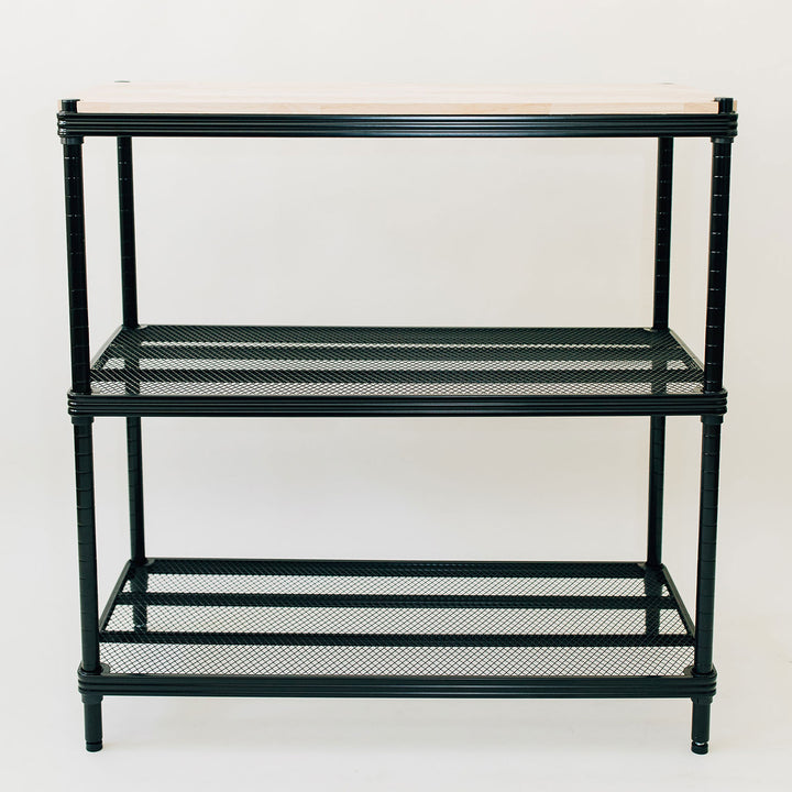 Design Ideas MeshWorks Shelving Rack, Metal Mesh Shelf Unit with Wood Top, Black