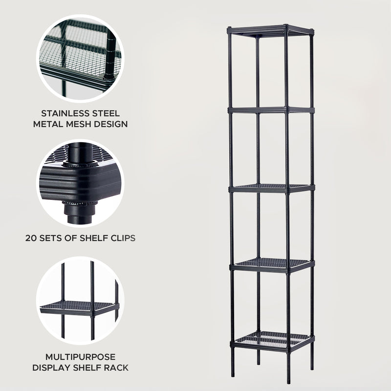 Design Ideas MeshWorks 5 Tier Tower Metal Storage Shelving Unit Rack, Black