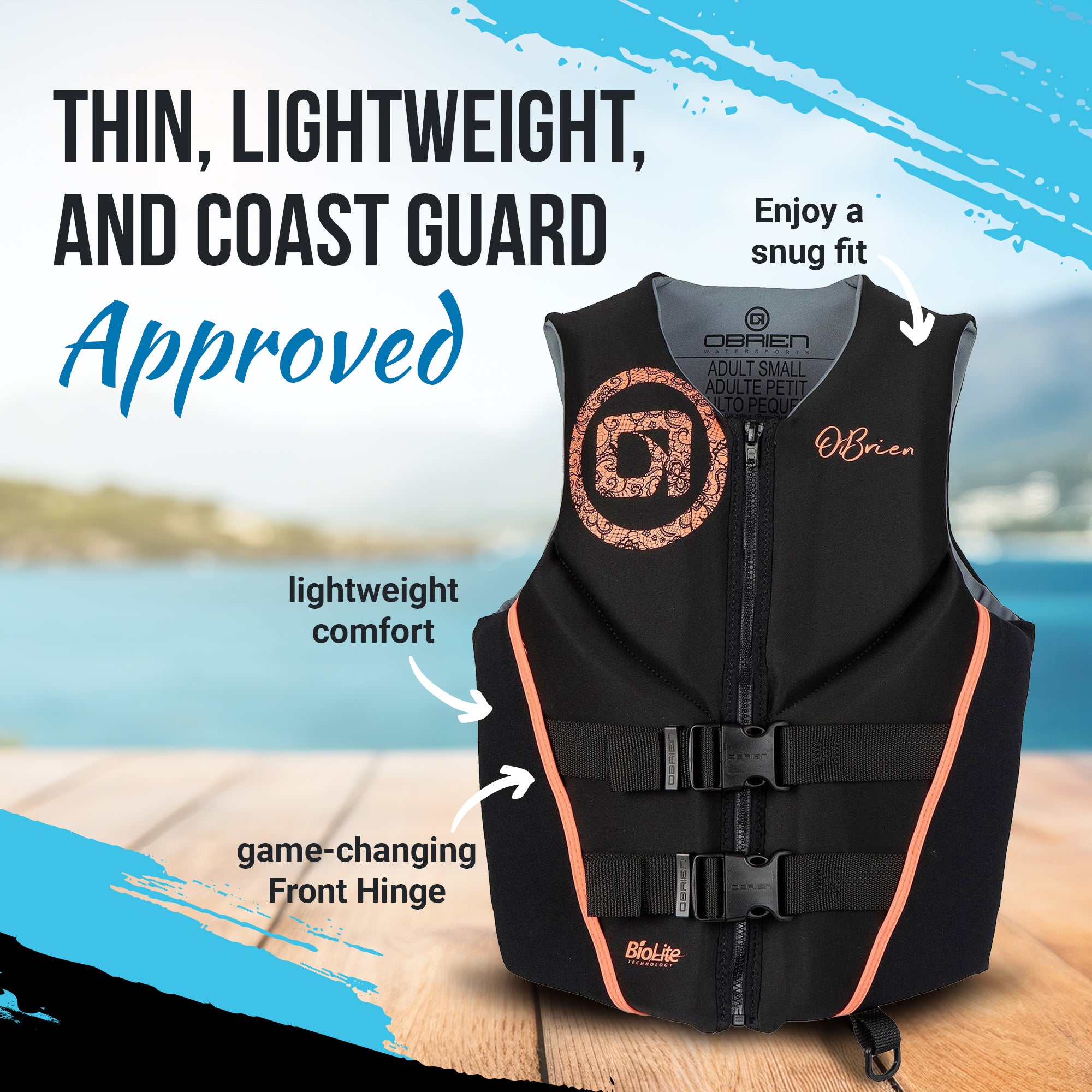 O'Brien Women's Traditional Life Jacket w/BioLite Construction, Coral (Open Box)