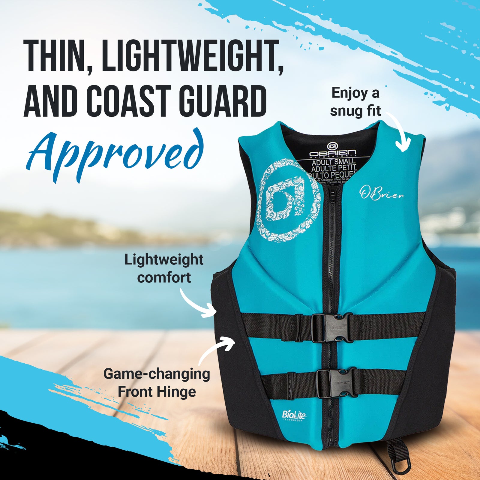 O'Brien Women's Traditional RS Life Jacket with BioLite Construction, Aqua - VMInnovations