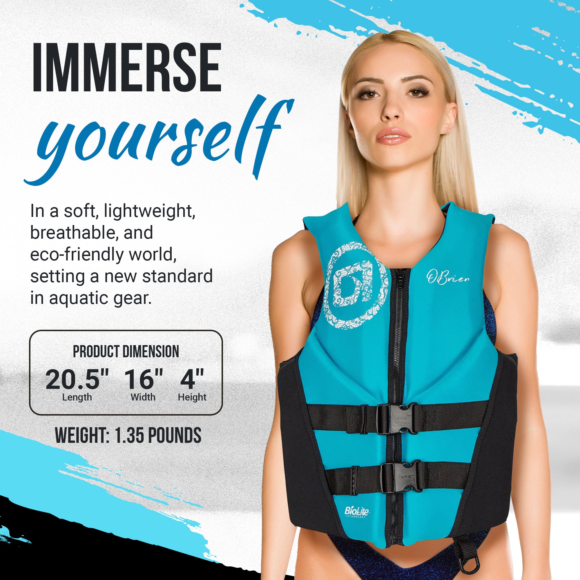 O'Brien Women's RS Life Jacket with BioLite Construction, Aqua (Open Box)