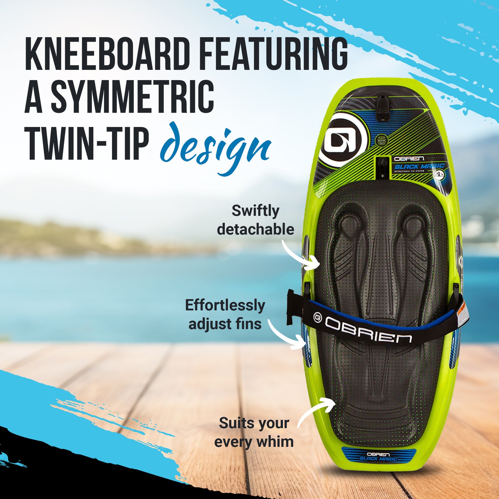 O'Brien Black Magic Kneeboard with Cable Actuated Retractable Fins and Hook - VMInnovations