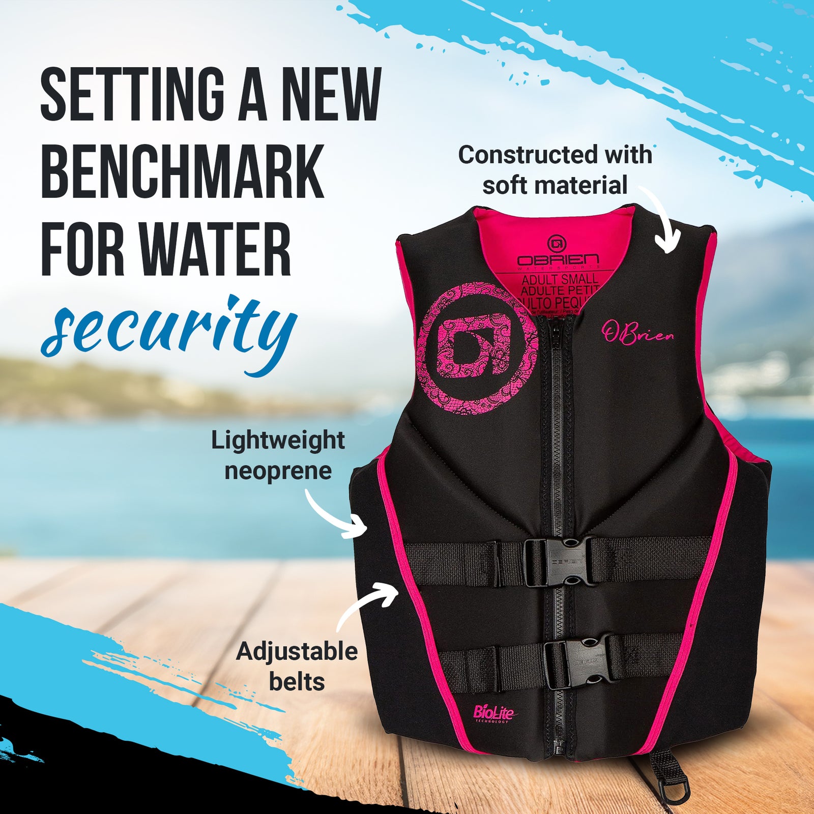 O'Brien Women's Traditional Neoprene USCGA Life Jacket with Zip Closure, XS Pink - VMInnovations