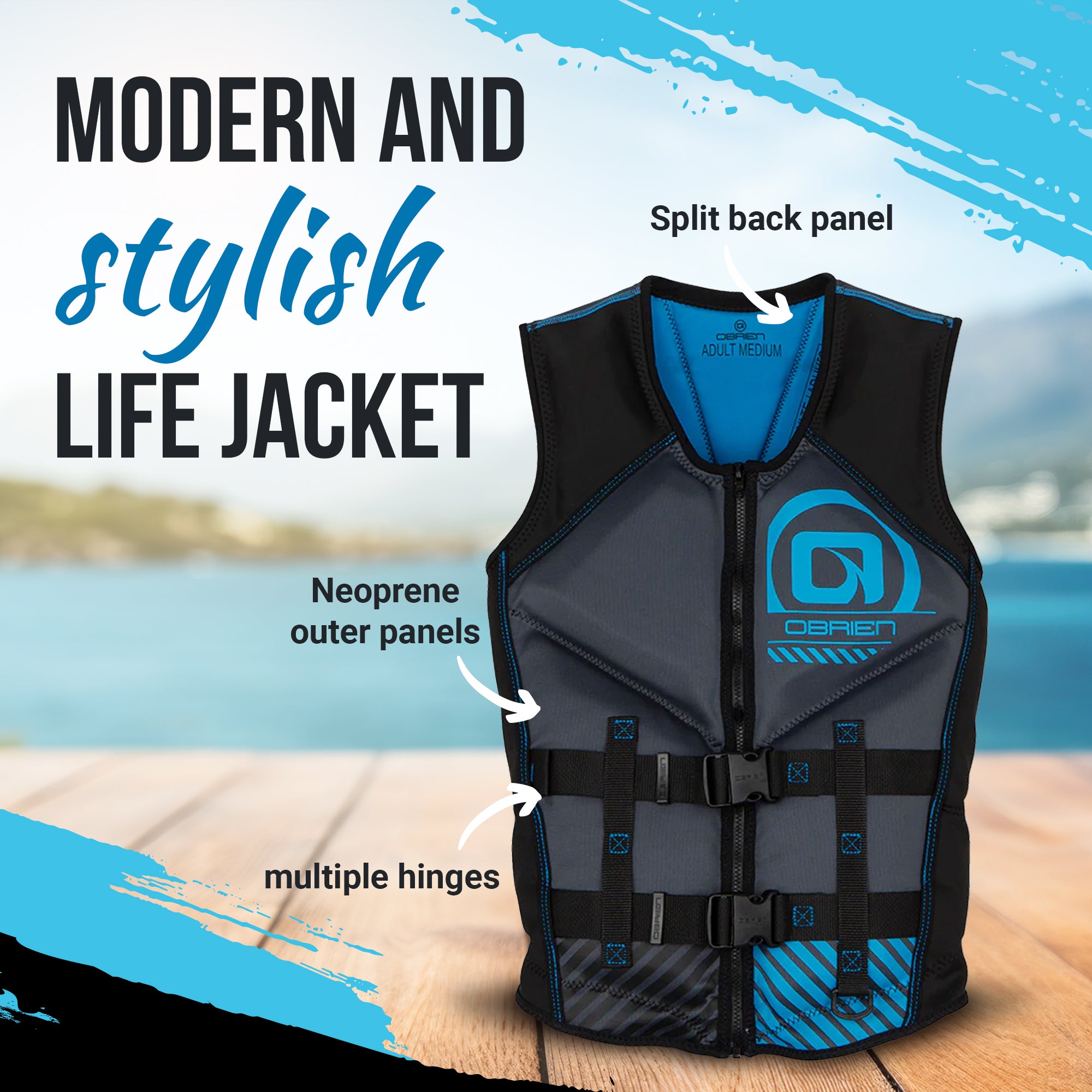O'Brien Men's Recon XL Life Jacket with Split Back Panel and BioLite Inner, Blue - VMInnovations