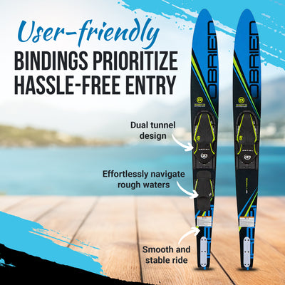 O'Brien Combo Waterskis with Side Cut Bevel for Water Sports, Blue (Open Box) - VMInnovations