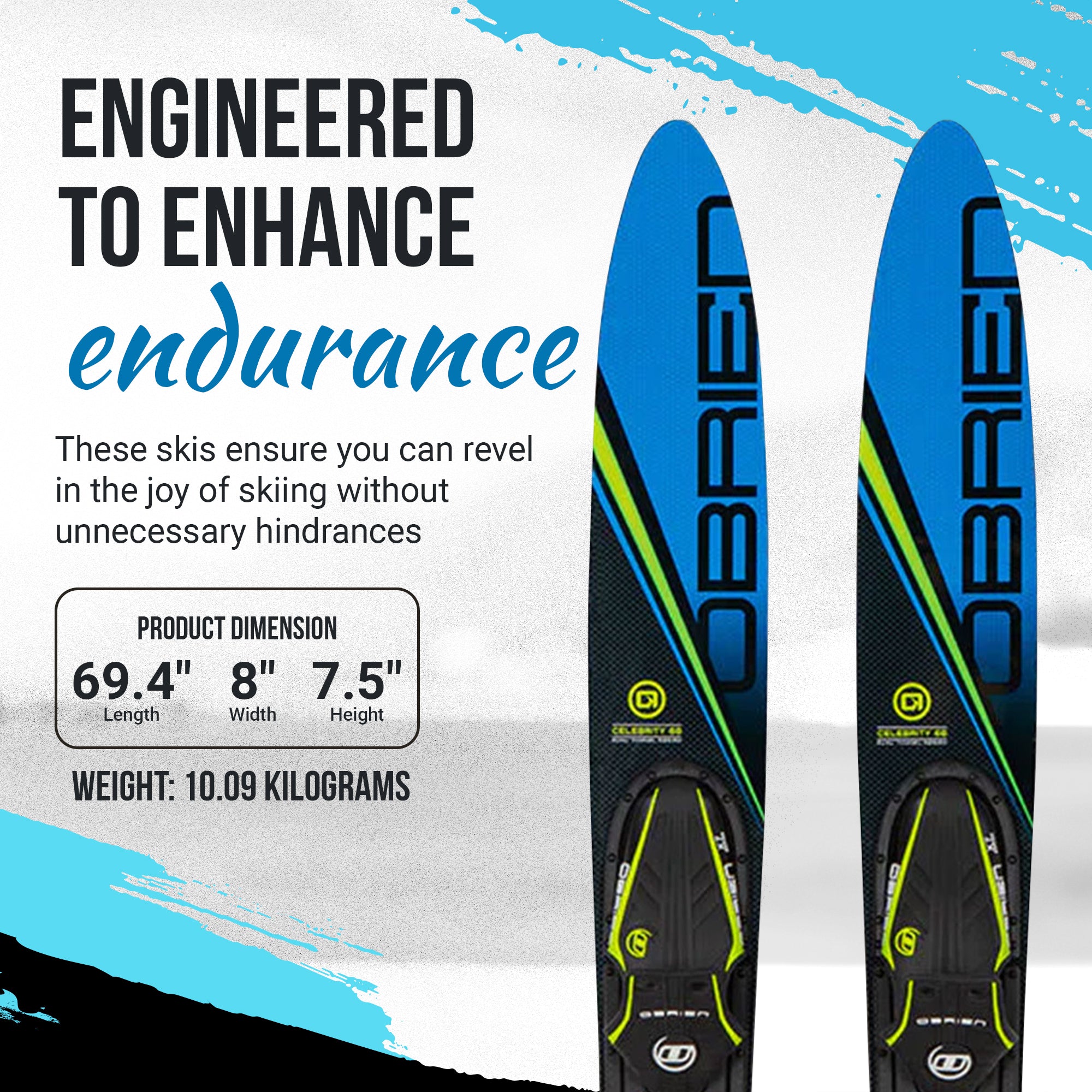 O'Brien Celebrity Combo Waterskis with Side Cut Bevel for Water Sports, Blue - VMInnovations