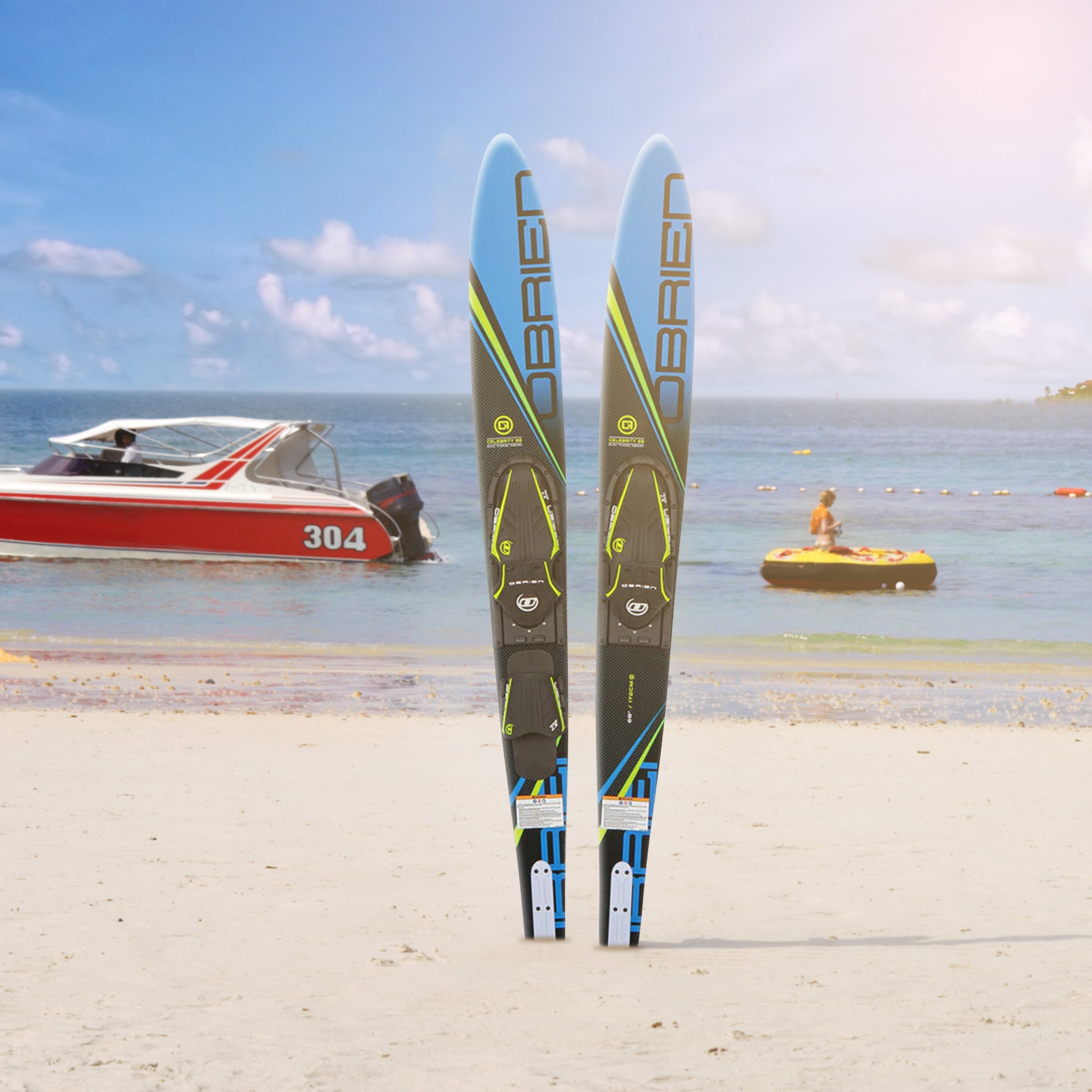 O'Brien Celebrity Combo Waterskis with Side Cut Bevel for Water Sports, Blue - VMInnovations