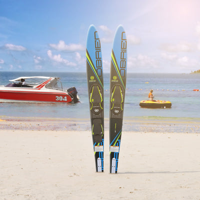 O'Brien Celebrity Combo Waterskis with Side Cut Bevel for Water Sports, Blue - VMInnovations